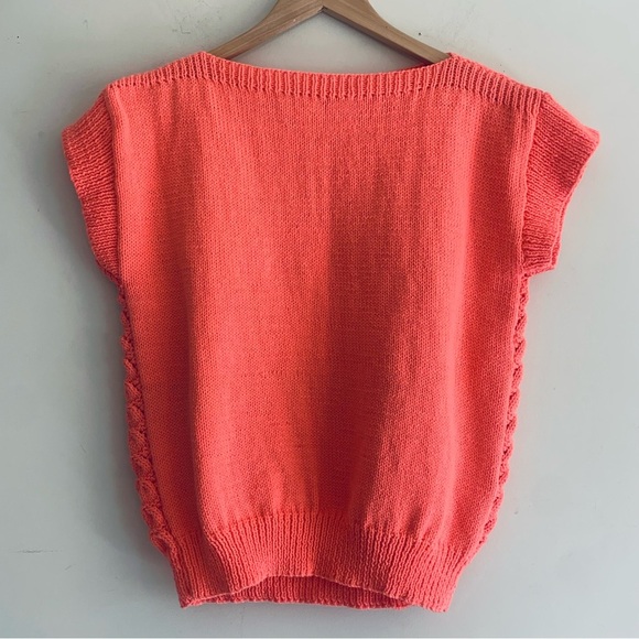 Crochet Vintage Coral Cap Sleeve Crew Sweater Women's Size Medium - Picture 10 of 14